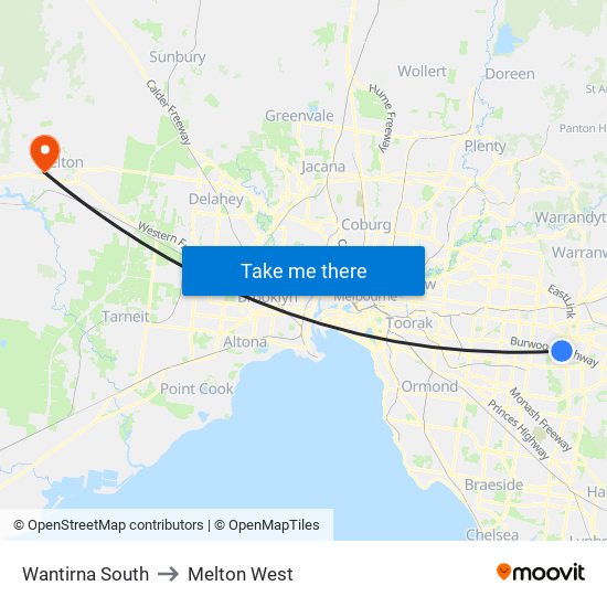 Wantirna South to Melton West map