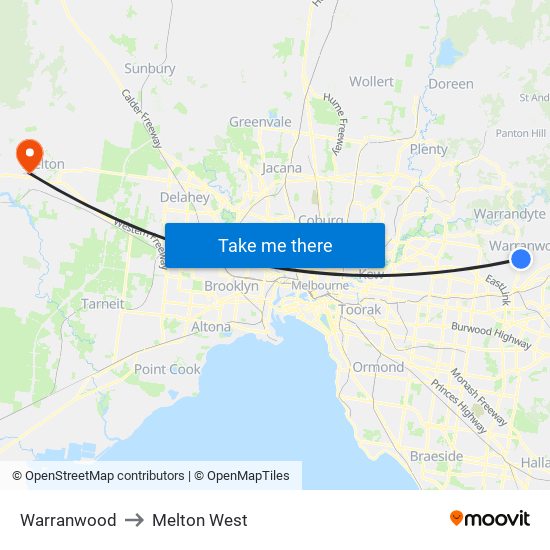 Warranwood to Melton West map