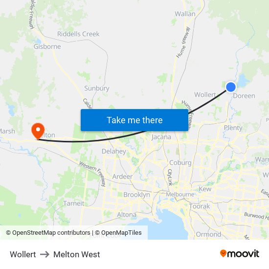 Wollert to Melton West map