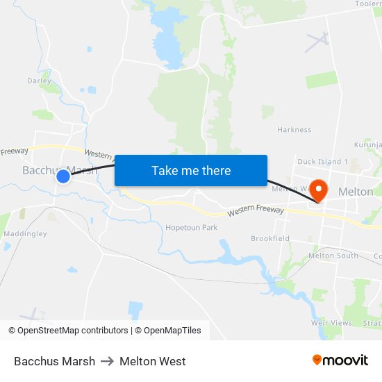 Bacchus Marsh to Melton West map