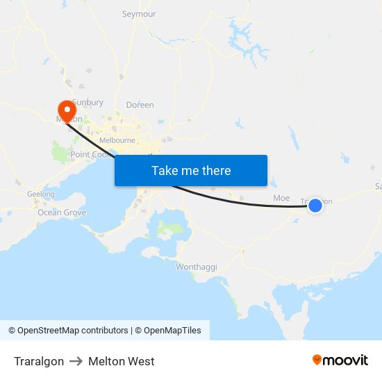 Traralgon to Melton West map