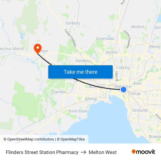Flinders Street Station Pharmacy to Melton West map
