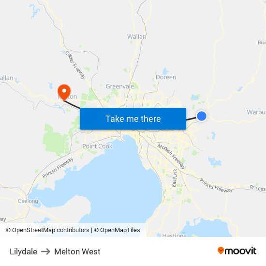 Lilydale to Melton West map