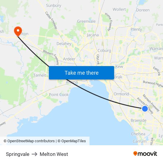 Springvale to Melton West map