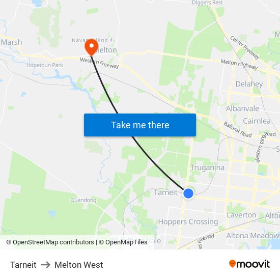 Tarneit to Melton West map