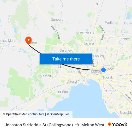 Johnston St/Hoddle St (Collingwood) to Melton West map