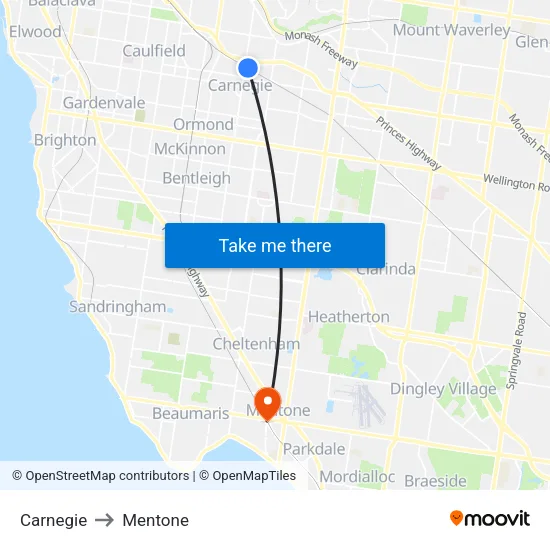Carnegie to Mentone map