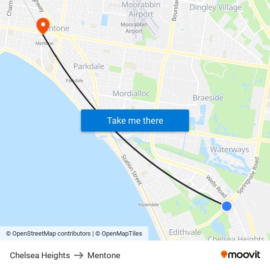 Chelsea Heights to Mentone map