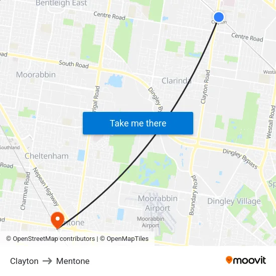 Clayton to Mentone map