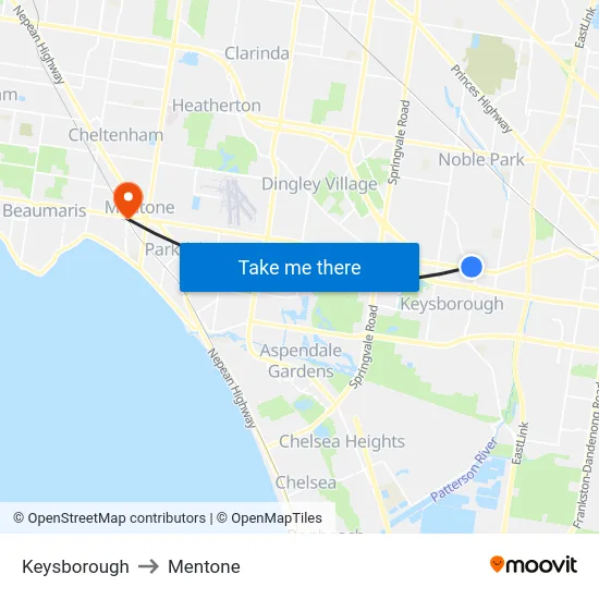Keysborough to Mentone map