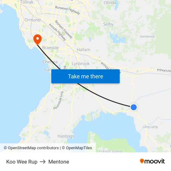 Koo Wee Rup to Mentone map