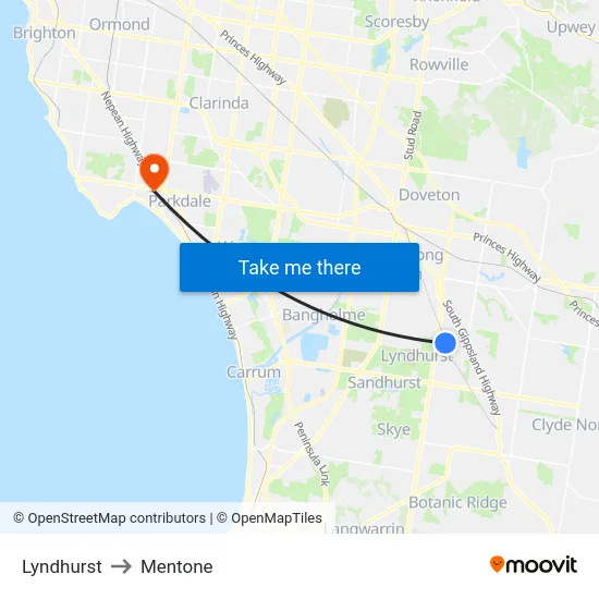 Lyndhurst to Mentone map