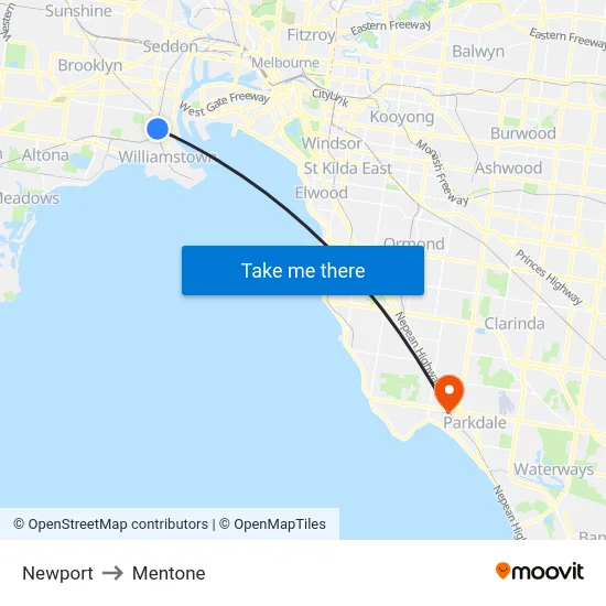 Newport to Mentone map