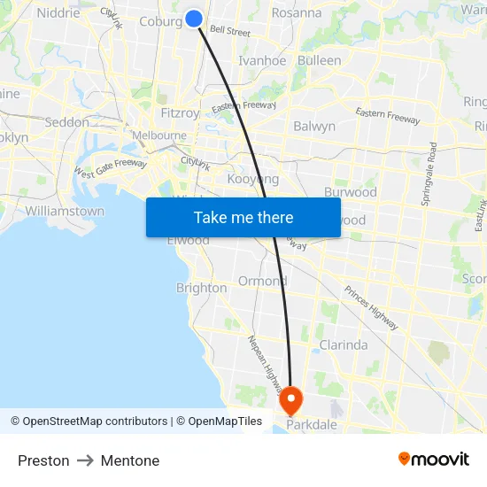 Preston to Mentone map