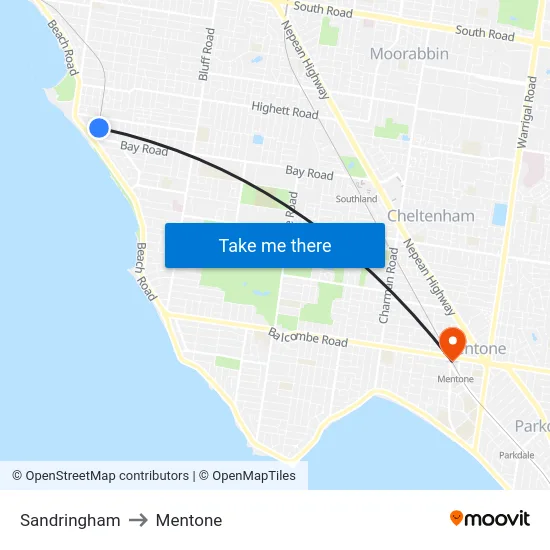 Sandringham to Mentone map