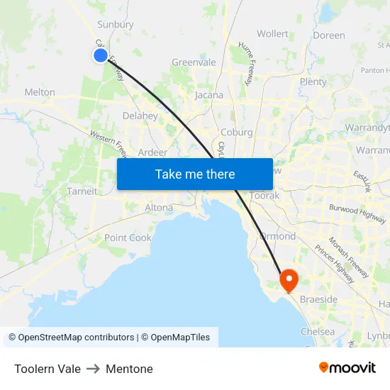 Toolern Vale to Mentone map