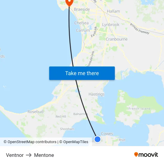 Ventnor to Mentone map