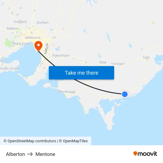 Alberton to Mentone map