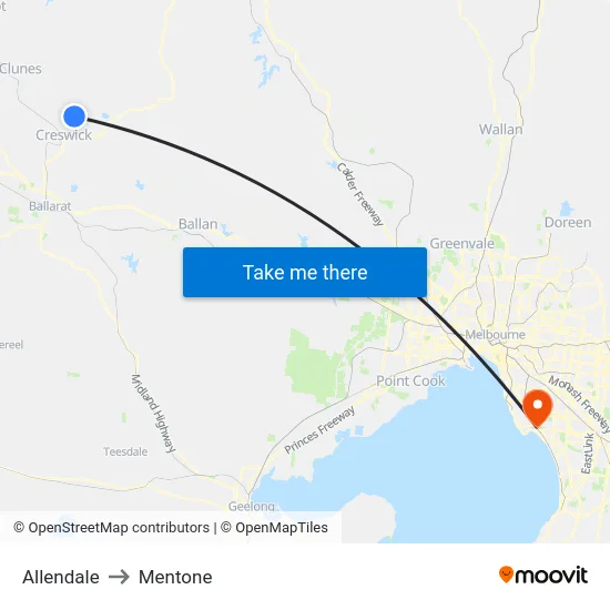 Allendale to Mentone map