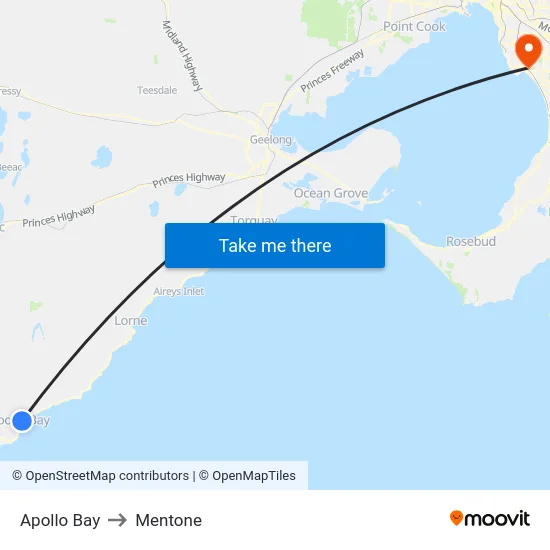 Apollo Bay to Mentone map