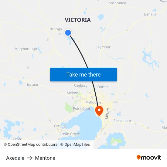 Axedale to Mentone map