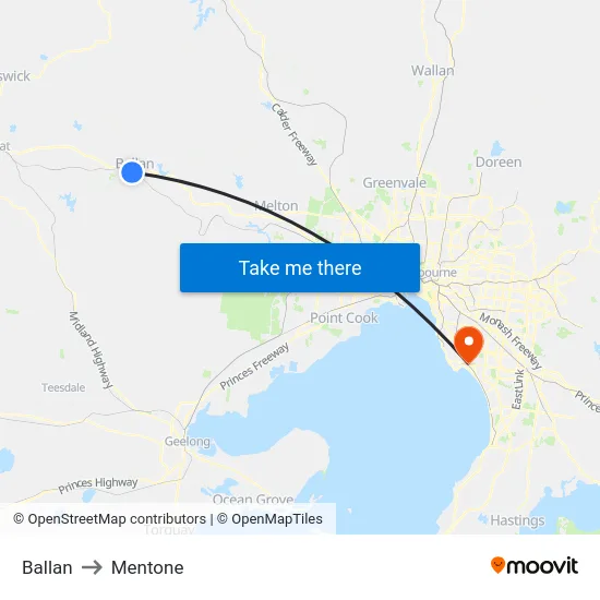 Ballan to Mentone map