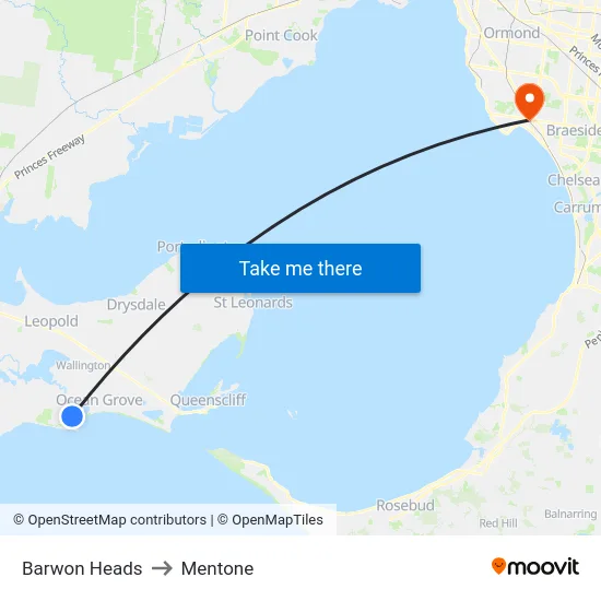 Barwon Heads to Mentone map