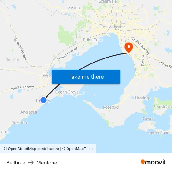 Bellbrae to Mentone map