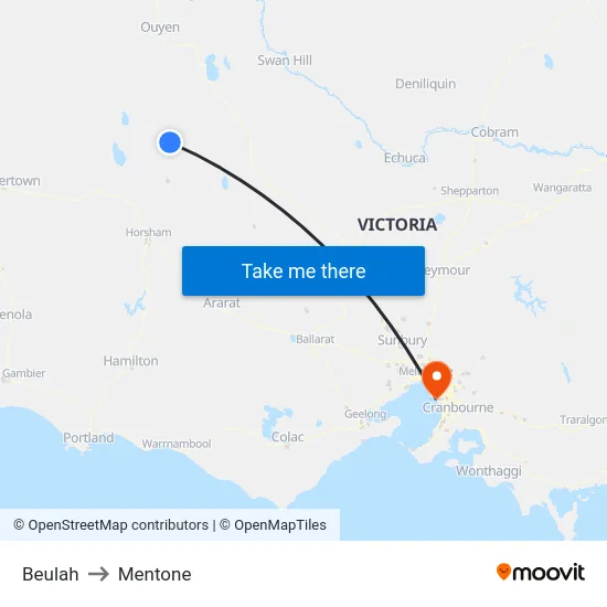 Beulah to Mentone map