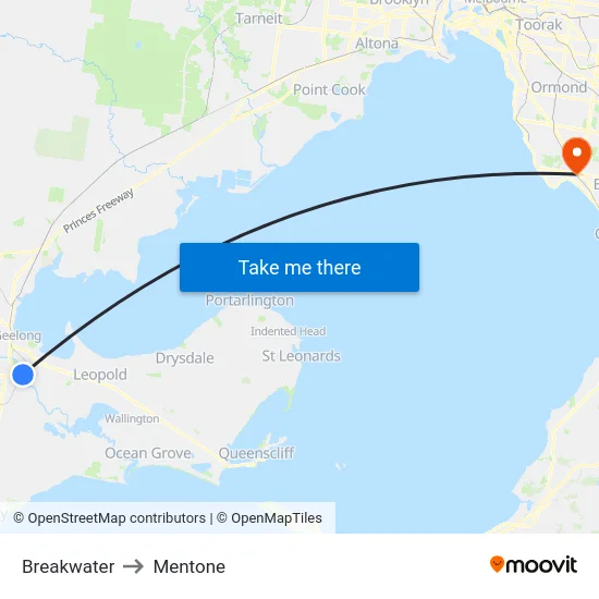 Breakwater to Mentone map