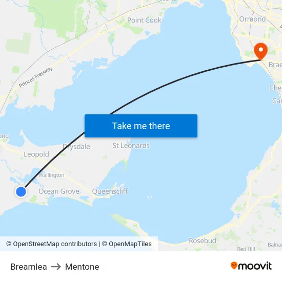 Breamlea to Mentone map