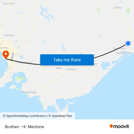 Bruthen to Mentone map