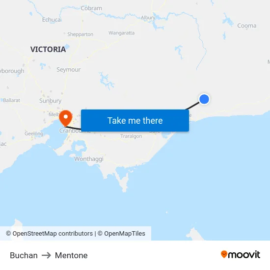 Buchan to Mentone map