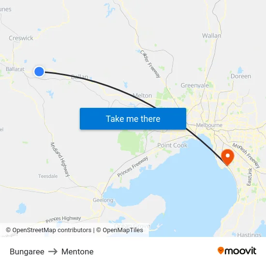 Bungaree to Mentone map