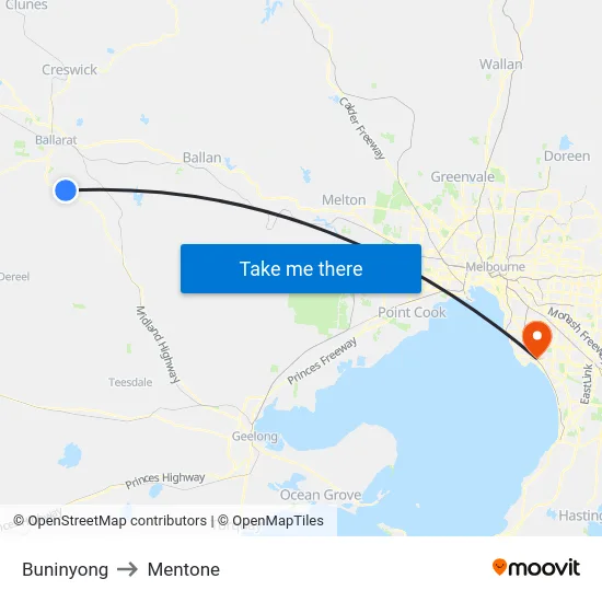 Buninyong to Mentone map
