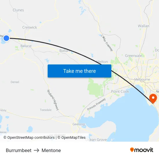 Burrumbeet to Mentone map
