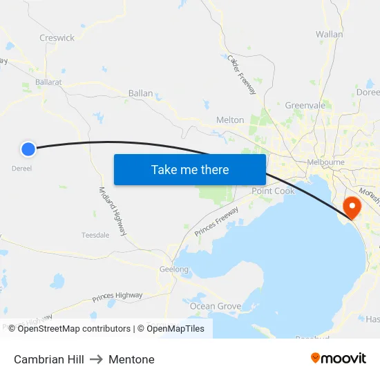 Cambrian Hill to Mentone map