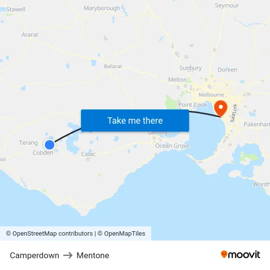 Camperdown to Mentone map
