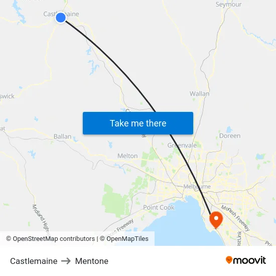 Castlemaine to Mentone map