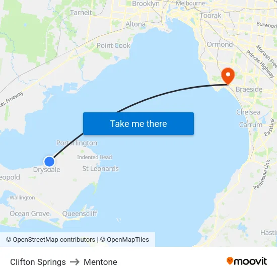 Clifton Springs to Mentone map