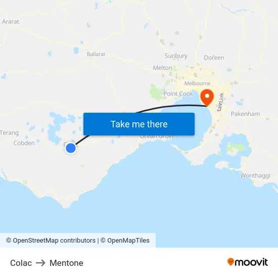 Colac to Mentone map