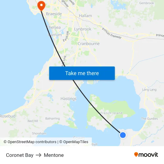 Coronet Bay to Mentone map