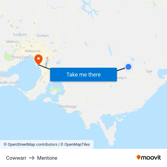 Cowwarr to Mentone map
