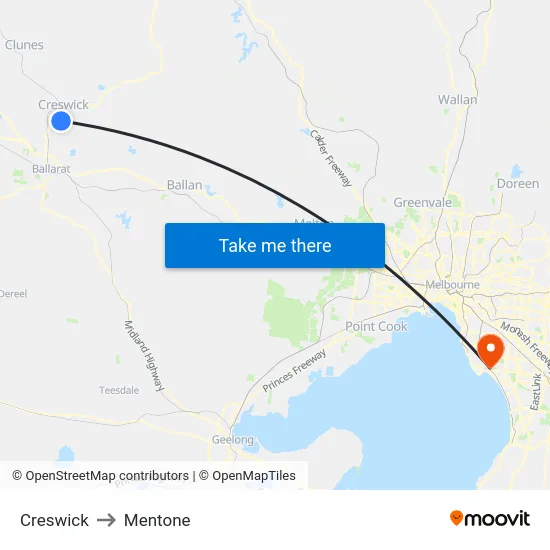 Creswick to Mentone map