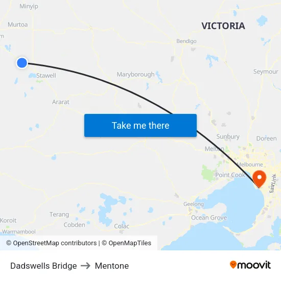 Dadswells Bridge to Mentone map