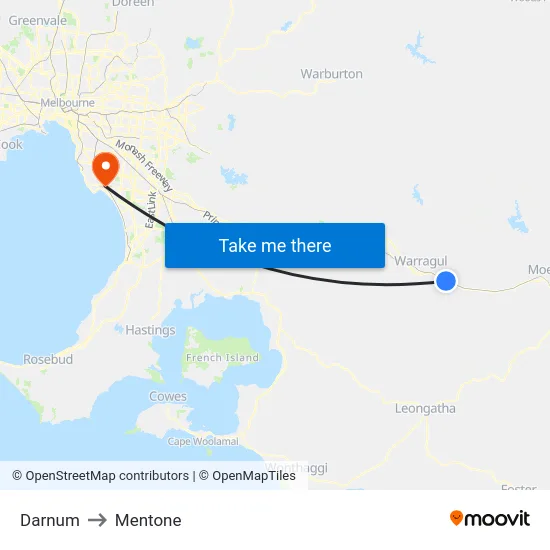 Darnum to Mentone map