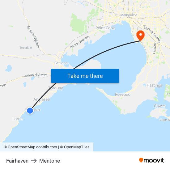 Fairhaven to Mentone map