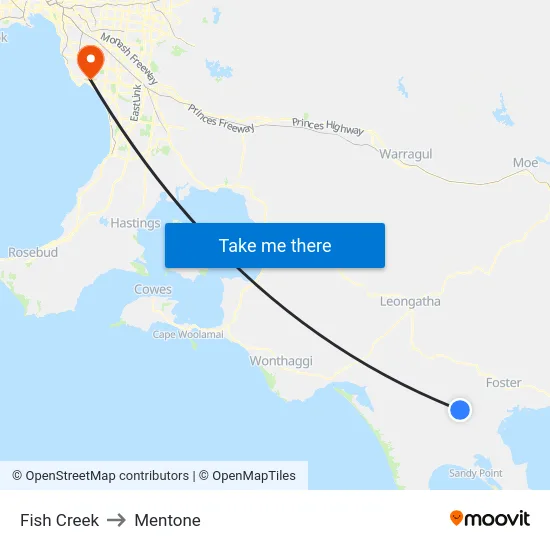 Fish Creek to Mentone map
