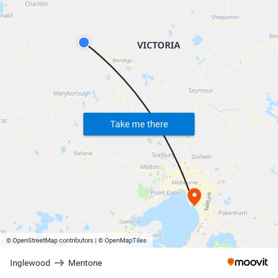 Inglewood to Mentone map