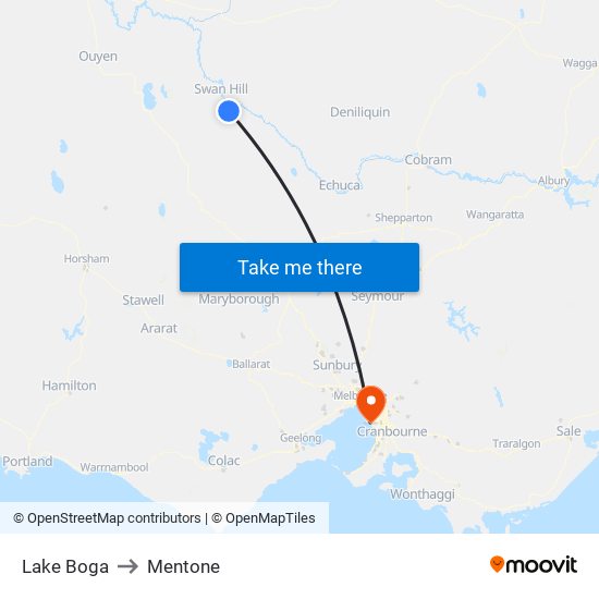 Lake Boga to Mentone map